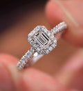 Custom IGI Certified 1CT Emerald Cut Lab Grown Diamond Filled Halo 14K Solid Gold 3g Classic Unisex Engagement Band Ring