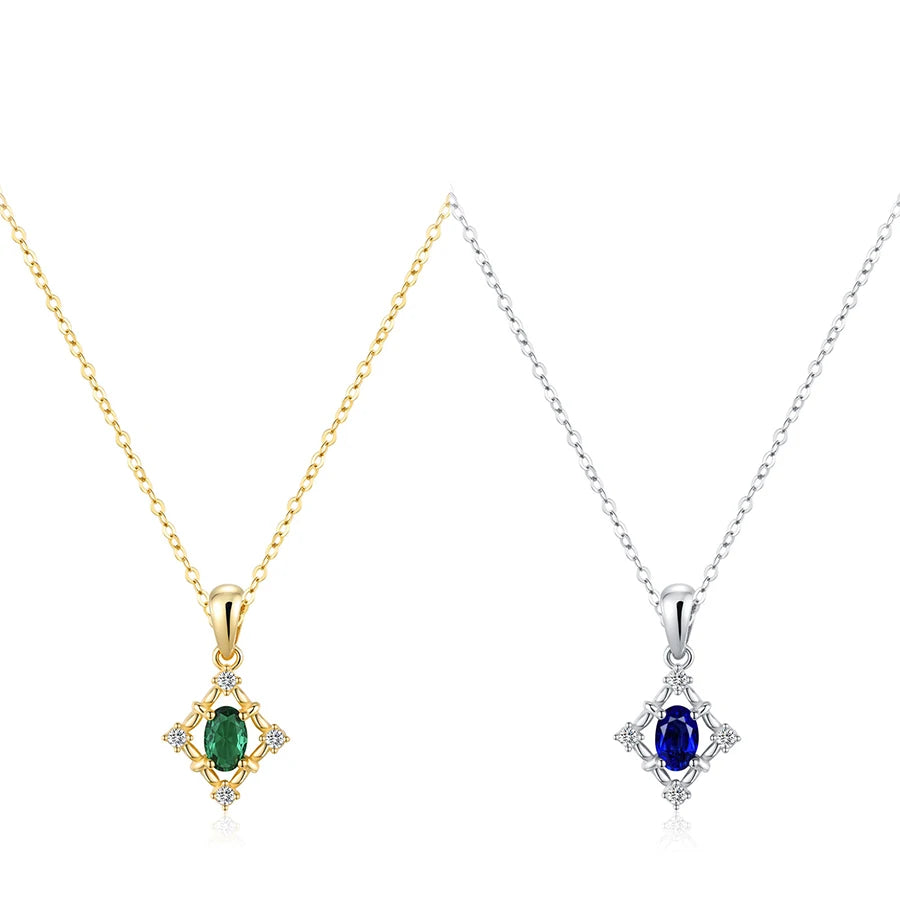 Wholesale S925 Silver Jewelry Geometric Square Blue Green Zirconia Star Pendant Necklace for Birthday Gifts