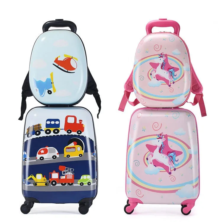 Kids Travel Trolley Wheeled Bag ABS Waterproof Luggage Suitcase Set Unisex