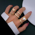 Europe and the United States New Retro Pearl Ring Creative Inlaid Pearl Peach Heart Joint Ladies Ring Set 5-piece Set