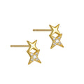 925 Sterling Silver Inlay Zircon Double Four Star Stud Earrings Classic New Trendy Elegant Gold Plated for Women