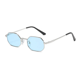 S2508 Inspired Metal Blue Tint Round Uv400 Sunglasses for Women Retro Custom Logo Unisex Hexagon Sunglasses Men