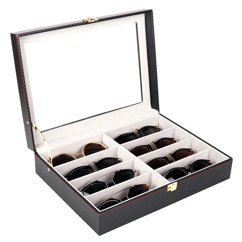 Wholesale Custom Logo High Quality Leather 8 Slots Sunglasses Display Box Eyeglasses Case