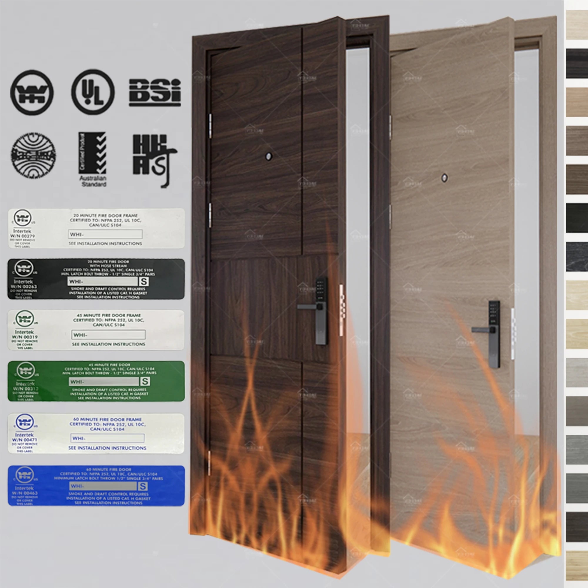 USA Standards Fire Rated Door with Hardware Soundproof Fire Door for Apartment Hotel Fire Rated Wooden Door