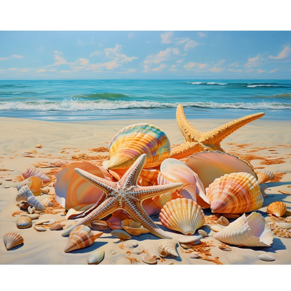 5d Diy Diamond Painting Kit Shell Beach Home Decor Full Round Diamond Mosaic Embroidery Cross Stitch 30x40cm/12x16inch