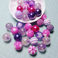 Custom New Purple Cute Round Acrylic Bead Charms 20mm Bubblegum Beads Mixed Decors for Jewelry Making Accessories