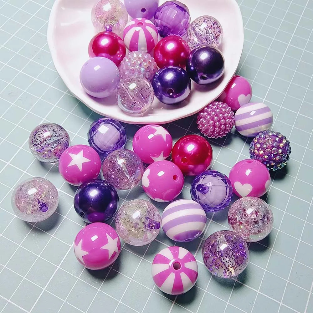Custom New Purple Cute Round Acrylic Bead Charms 20mm Bubblegum Beads Mixed Decors for Jewelry Making Accessories