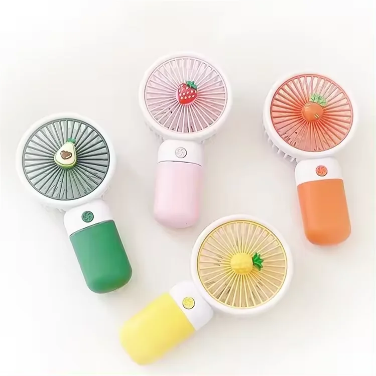Wholesale Plastic Small Cute Fruit Low Noise USB Rechargeable Portable Hand Held Custom Logo Hello Kitty Air Cooler Fan