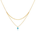 Joolim Jewelry 18K Gold Plated Blue Teardrop Artificial Stone Pendant Double-layer Necklace Trendy Stainless Steel Jewelry