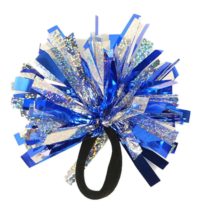 Sports Party Decor Cheerleader Pom Poms Metallic Foil Hair Band with Plastic Ring Cheering Dance Shine Hair Tie Laser Headpiece