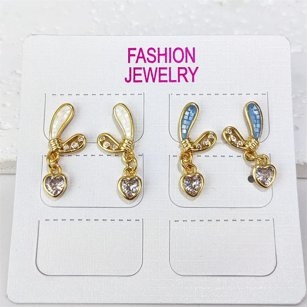 Wholesale Gemstone 925 Sterling Silver Jewellery 18K Gold Heart Shape Earrings Studs Inlay Zircon Charms Natural Shell Earrings