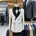 Handsome White Black Men's Suits Jacket Pants Set Double Breasted Wedding Groomsman Tuxedos Men Suit 2 Pieces Set Male Blazers