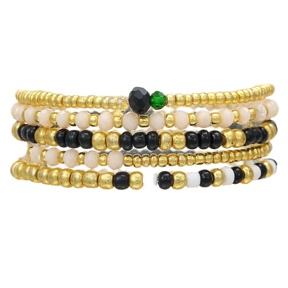 Go2boho Handmade Stackable Beaded Bracelet Set for Women Fashion Jewelry Gold Plated Elastic Boho Layered Bracelets