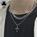 VAF Double Layer Stainless Steel Cross Pendants Jewelry Necklace Collier Croix Cadenas Para Hombre