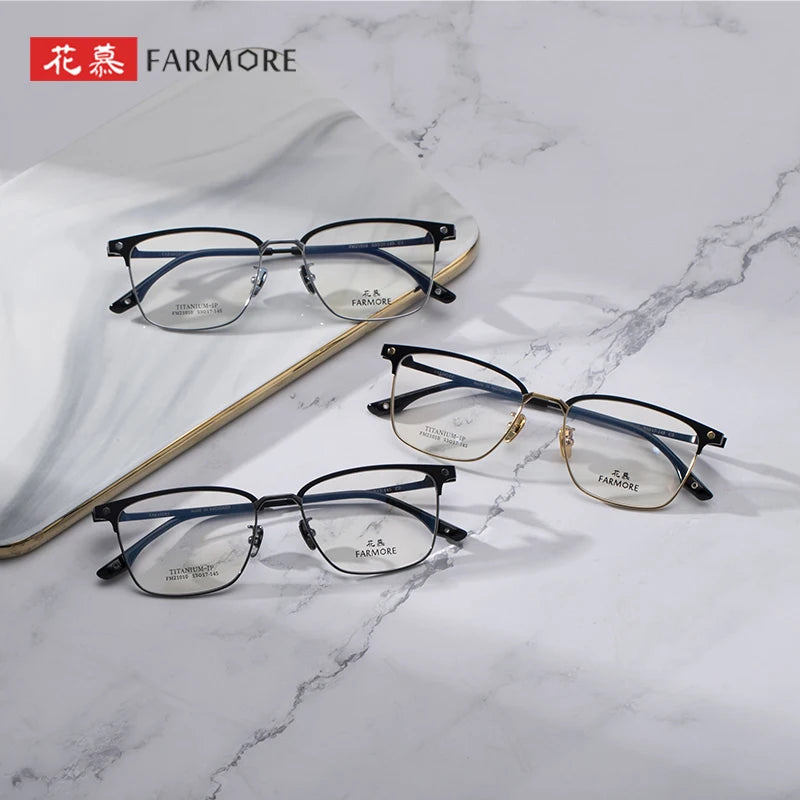 FARMORE Titanium Optical Glasses Frame Male Retro Glasses Metal Frames Eyewear Accessories Grey Leopard clear Unisex FM21010
