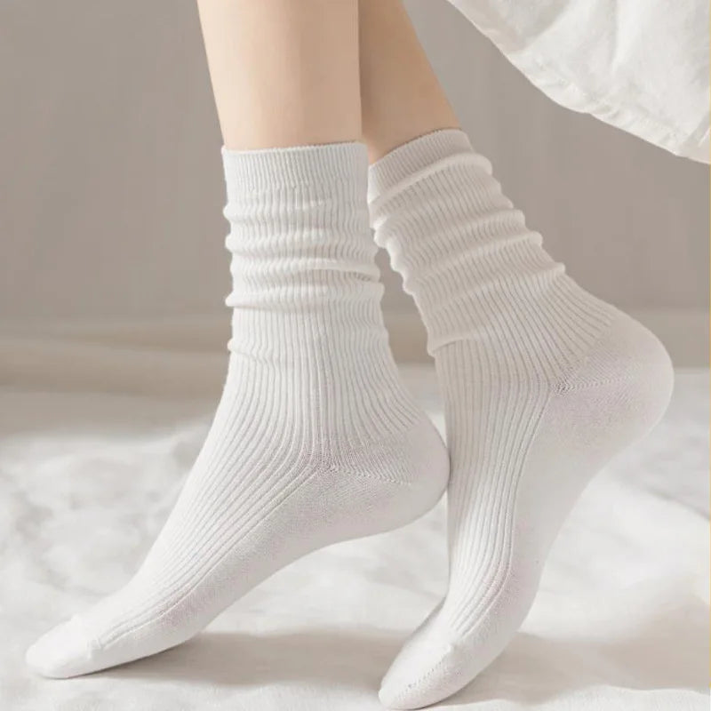 Solid Color Basic Socks for Women Black White Thin Spring/summer Versatile Mid Length Socks for Girl