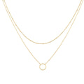 Simple Women's Stainless Steel Plated 18K Gold Chain Hollow Circular Pendant Choker Double Stainless Steel Necklace