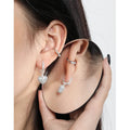 Ladies 925 Sterling Silver Fine Dangle Earrings Oval Hoop with Heart Dangling Drop Elegant Design