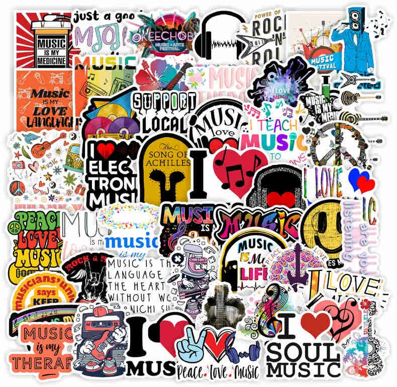 50Pcs VSCO Love Music Graffiti Stickers for Laptop Guitar Skateboard Peace Love Hip Hop Sticker Pack