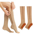 Zipper Compression Socks Open Toe Knee Length Stockings Women's Slim Sleeping Beauty Leg Prevent Varicose Veins