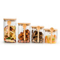 Wholesale Clear Borosilicate Square Glass Storage Jar Bamboo Lid Spoon Airtight Modern Design for Food Spice Sugar Storage