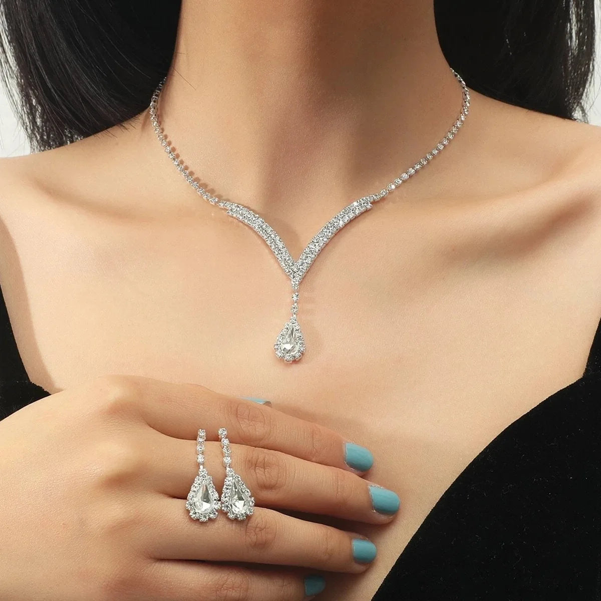 European and American Drop Pendant Necklace Earring Jewelry Sets Wedding Jewelry Set Bridal