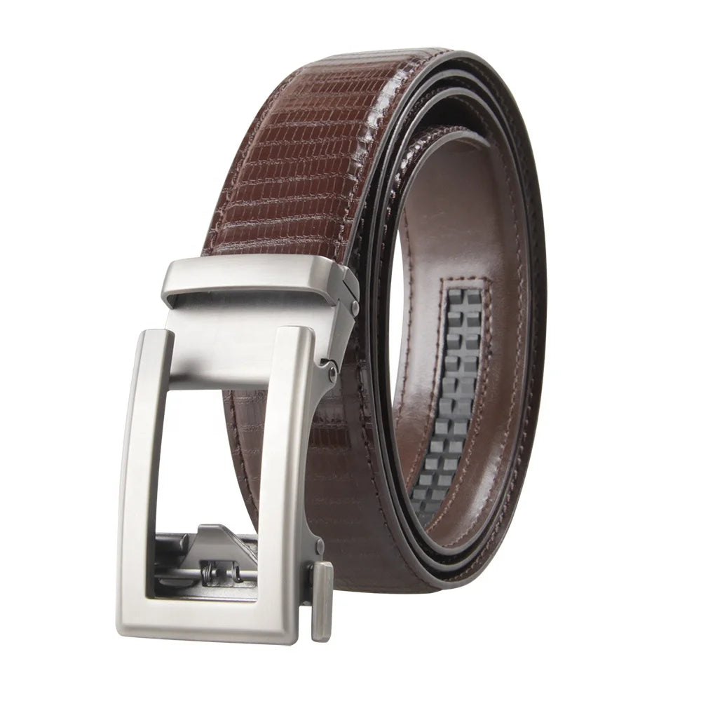 Wholesale Sliding Automatic Buckle Genuine Cowhide Leather Men's Belt Without Holes