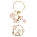 Cute Plant Floral Keychains Cat Sakura Flower Keychain Enamel Key Chains Girls Bag Accessories  DIY Jewelry Gifts Sweet Key Ring