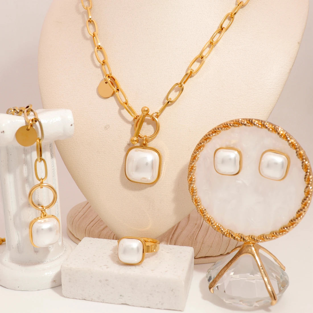 Fine Gold Plated Circle Color Shaped Jewelry Set China Ensemble Chaine Plaque or Wholesale Stainless Steel Bijouterie
