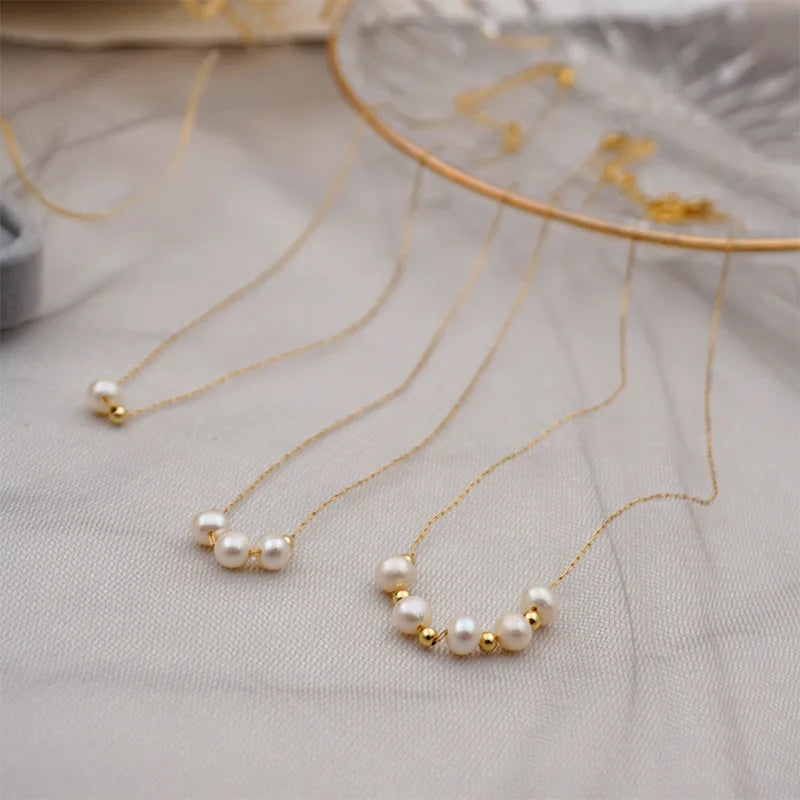 DAIHE New Natural Pearl Beaded Necklace Fashion Stainless Steel Gold Chain Necklace Women Necklaces Jewelry