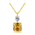 ACME  S925 Sterling Silver Gold Plated Twisted  Rope Chain Necklace Square Yellow Crystal Gemstone Pendant Necklace for Women