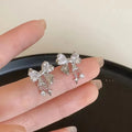 AA00943 S925 Silver Cubic Zirconia Bow Tie Stud Earring Bling Sterling Silver Cubic Zircon Bow Knot Earring