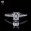 Luster Simple Women's Engagement Jewelry 925 Silver D White Emerald Cut 1ct Moissanite Ring With Pave Band