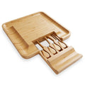 Bamboo Cheese Board and Knife Set with Hidden Drawer 33x33x3cm Square Chopping Block 1.5cm Thick Custom Logo & Packaging