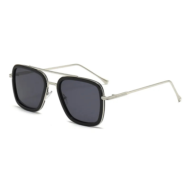2023 New Fashion Lentes De Iron Men Driving Sunglasses Square Metal Frame Shades Sunglasses Double Bridge Men Women Sunglasses