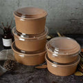 500 ml 1000 ml 1300 ml  Brown Paper Bowl Kraft Salad Bowl With Pet Lid