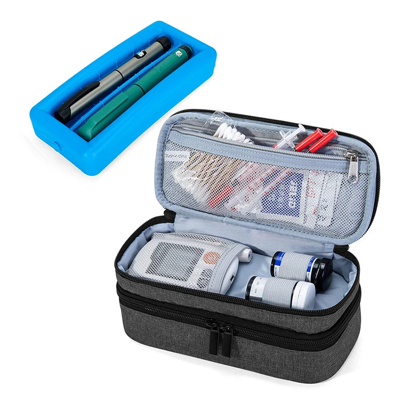 Custom Small Hard EVA Insulin Cooler Travel Case Double Layer Diabetic Supplies Organizer Insulin Bag Black for Diabetes Care
