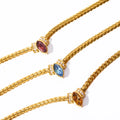 Hip Hop 18K Gold Plated Stainless Steel Snake Bone Chain Necklace Colorful Cubic Zirconia Water Drop Cuban Chain Necklace