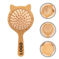 Custom Logo Bamboo Hair Brush - Professional Scalp Massager Detangling Comb with Natural Material Handle Cat-Shaped Design Brush