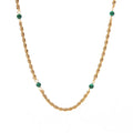 Fashion Jewelry Cadenas Round Bead Chain Necklace Stainless Steel Rope Chain Green Malachite Bead Necklace