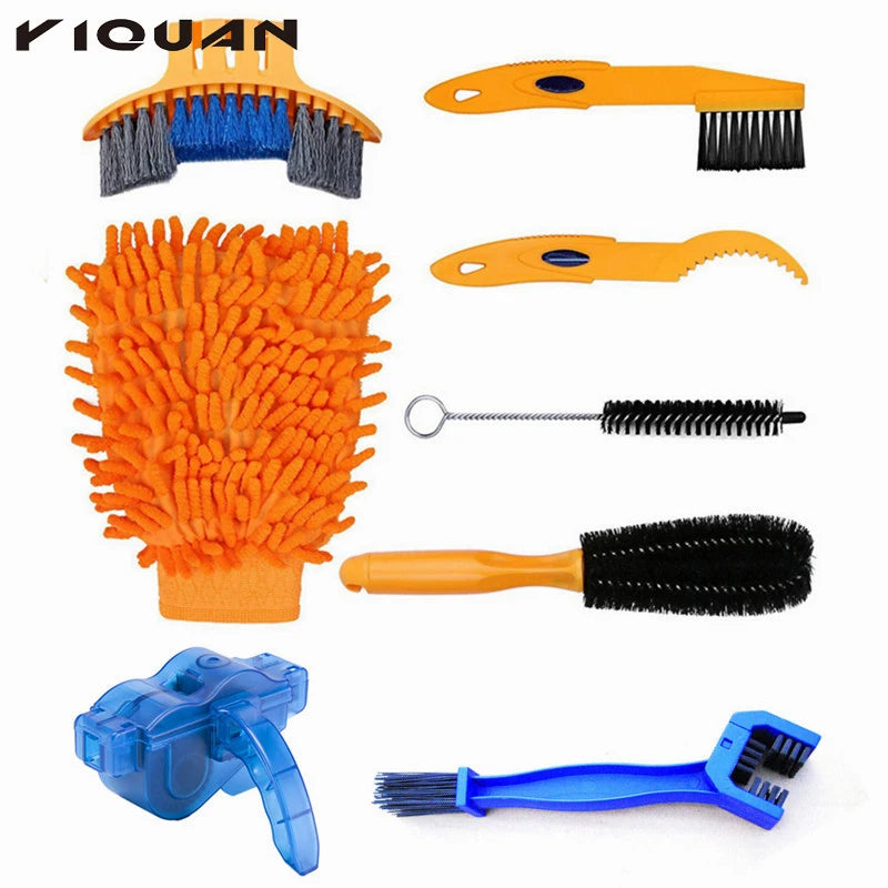 Portable 8PCS Road Bike Scrubber Kit Mtb Cycling Chain Cleaning Brush Mountain Bicycle Wash Chain Clean Tool