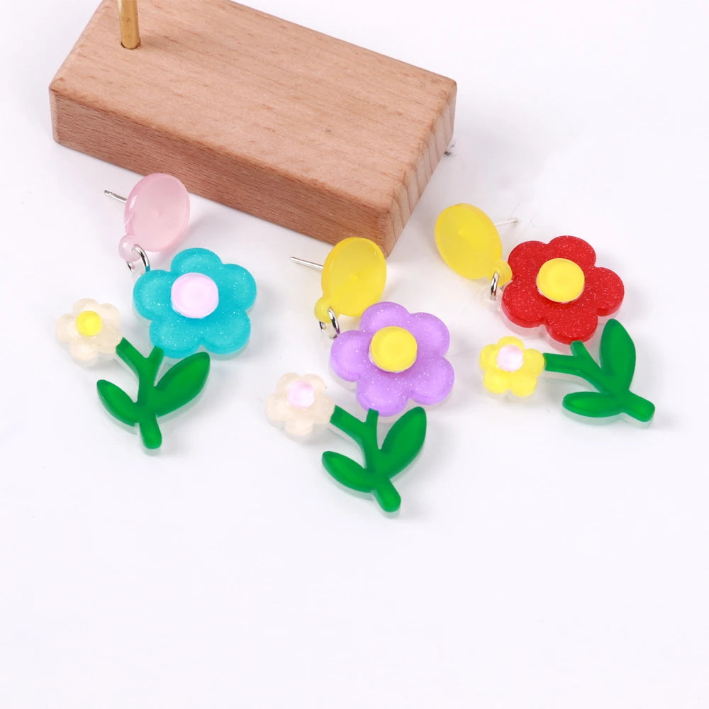 Wholesale 2024 Spring Summer Cute Colorful Flowers Teacher Student Teen Acrylic Earrings