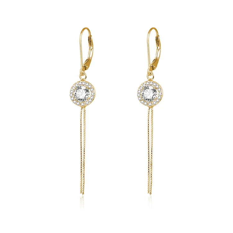 Wholesale Korean 925 Sterling Silver Earrings 14K Gold Plated Tassel Design for Girls with Diamond and Zircon Stone