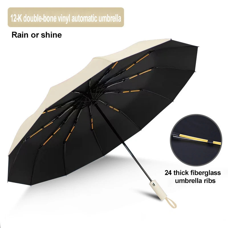 Wholesale 12 Ribs Automatic Folding Umbrella Windproof Travel Parasol for Business Gift Custom Logo Factory Price Ready to Ship