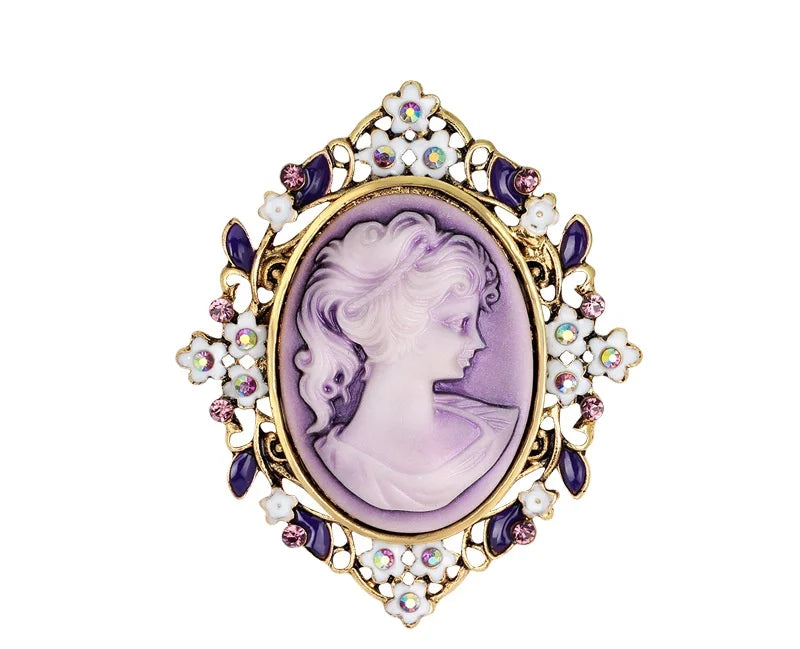 Classic Antique Belief Beauty Queen Head Brooch Vintage Figure Rhinestone Cameo Pin for Women Gift