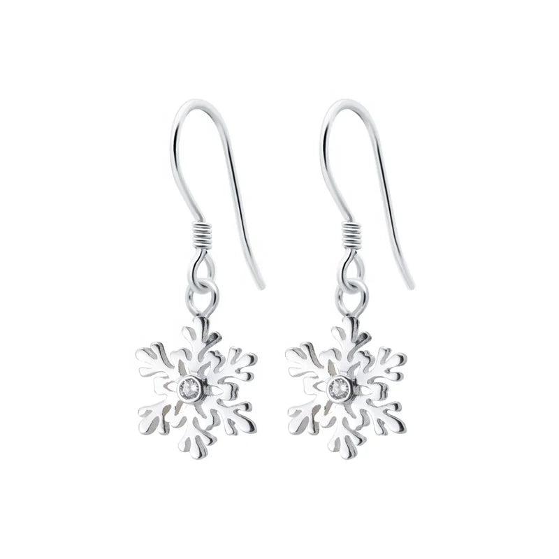E7501 Trendy Cubic Zirconia 925 Sterling Silver Snowflake Christmas Earrings Luxury Fashion CZ Crystal Earring for Women Jewelry