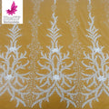 HY2935 Elegant French Pearl Sequined Lace Mesh Fabric With 3D Applique Lady White Dress Lace Accessories