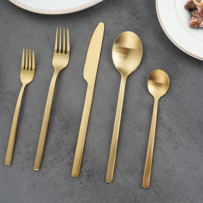 Hot Sale Silver Gold Matte Silverware Korean Metal Knife Fork Spoon Cutlery Restaurant Flatware Stainless Steel Cutlery Set