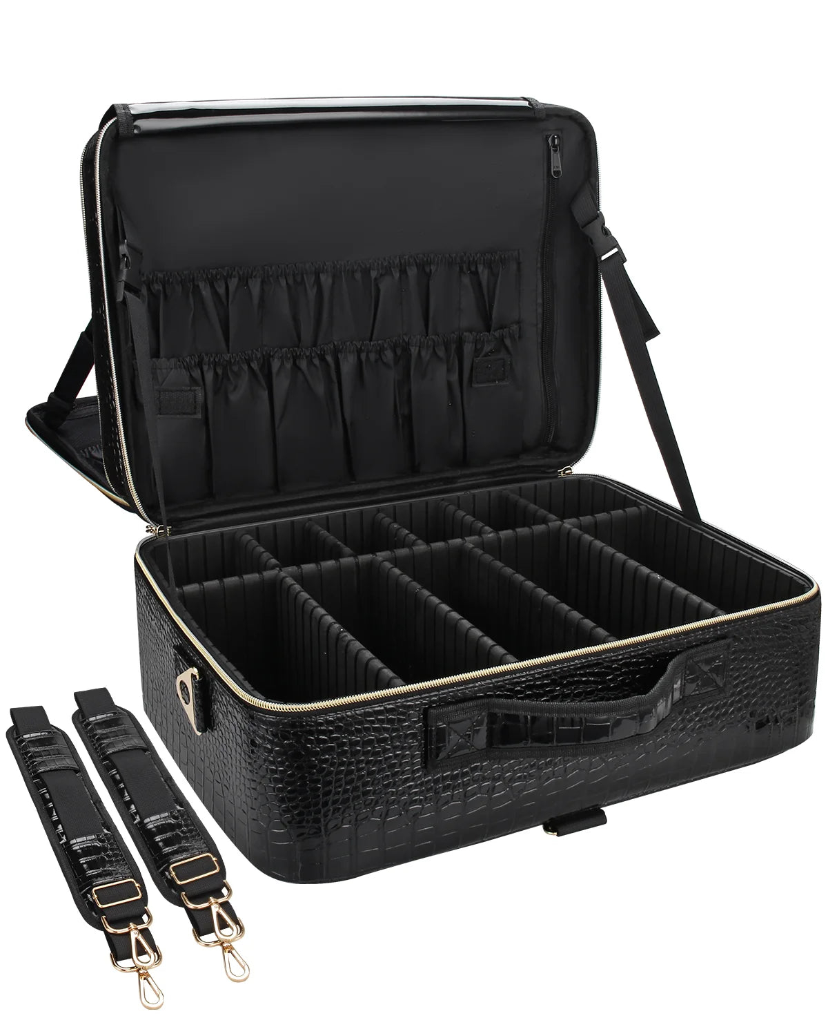 Relavel Extra Large Travel Makeup Case Professional Travel Cosmetic Bag PU Leather Makeup Case