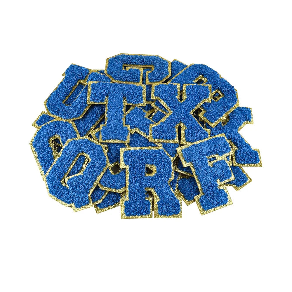 Custom Self Adhesive Chenille Letter Patches A-Z Chenille Letters for Fabric Shoes Bags (Deep Blue) Chenille Woven Patches